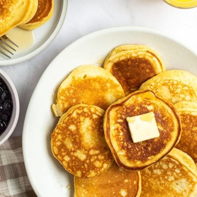 Plate of ricotta pancakes.