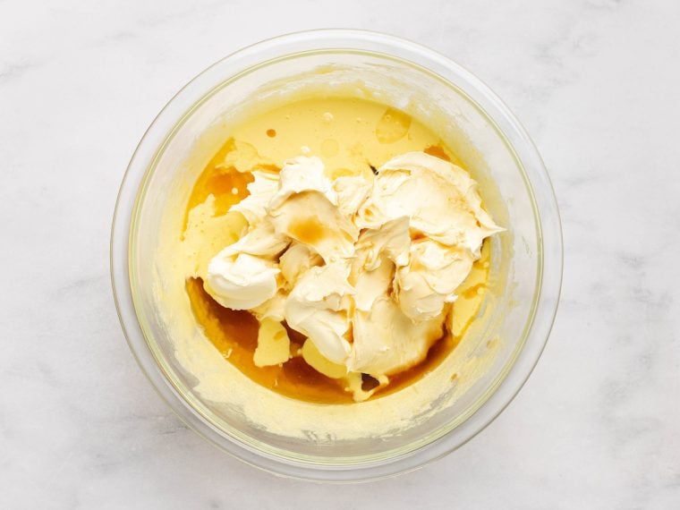 adding the mascarpone, vanilla, and salt