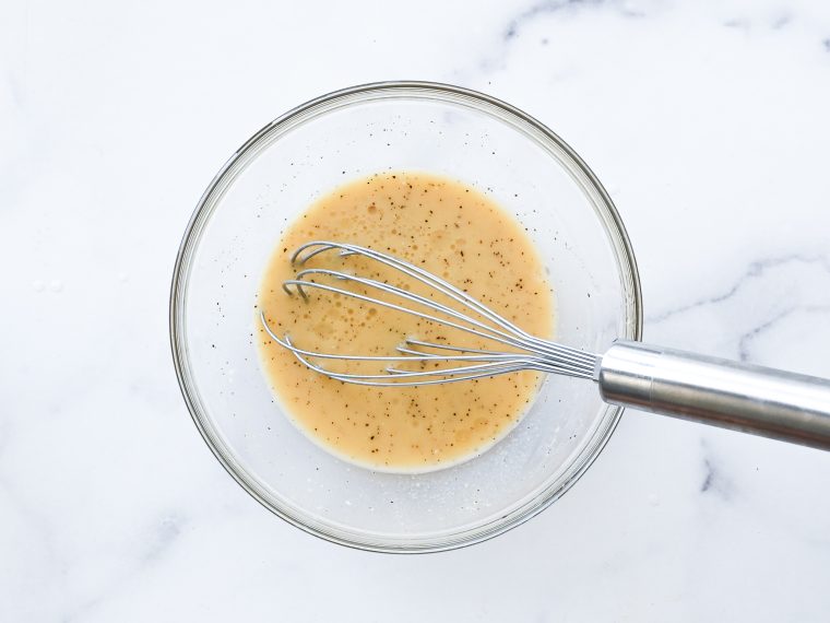 whisked honey, mustard, vinegar, mayonnaise, salt, and pepper in bowl