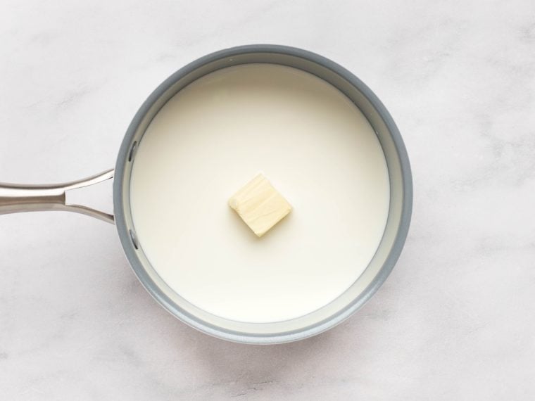 milk and butter in saucepan