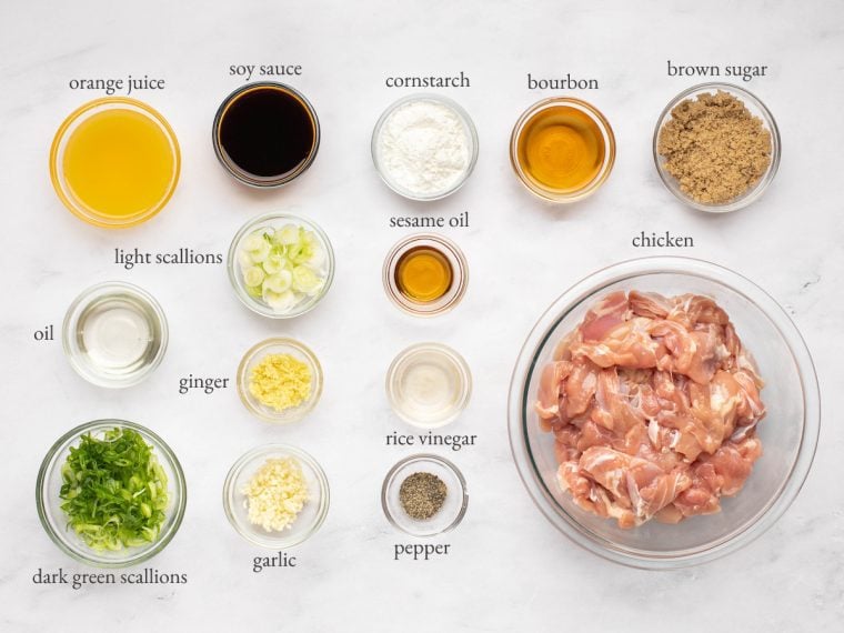 Chicken ingredients, including ginger, soy sauce, and brown sugar.