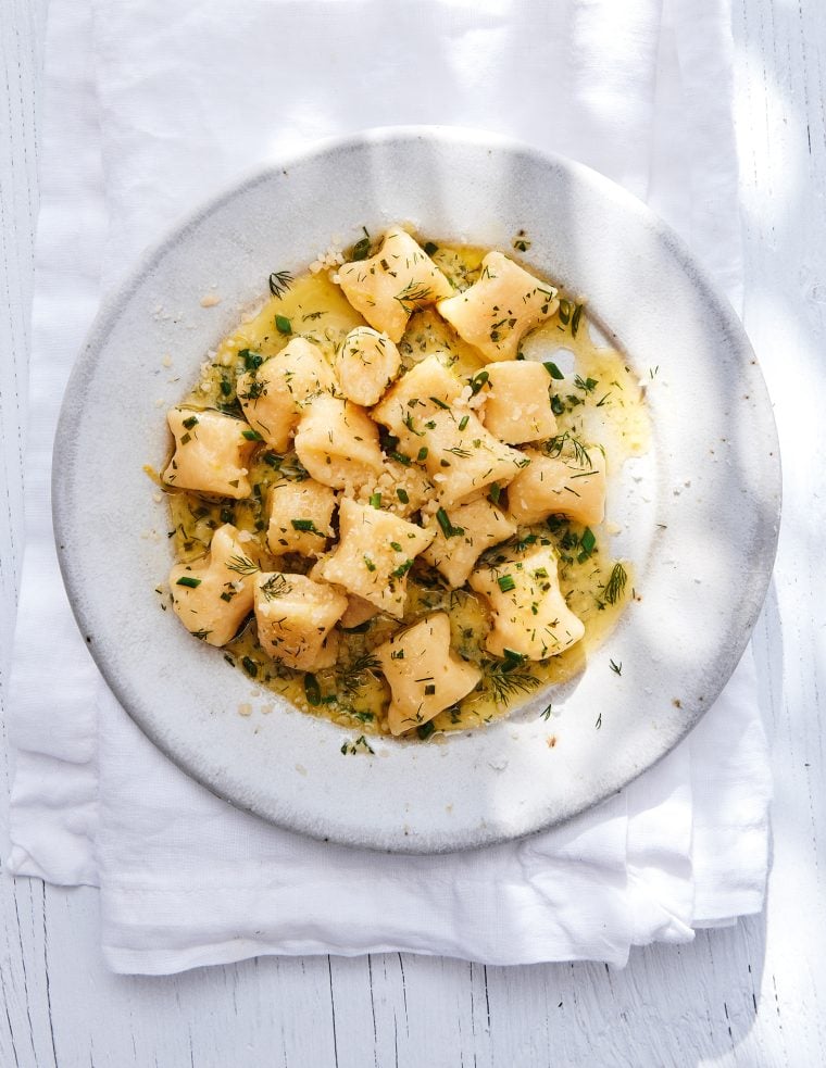 Ricotta gnocchi on a plate.