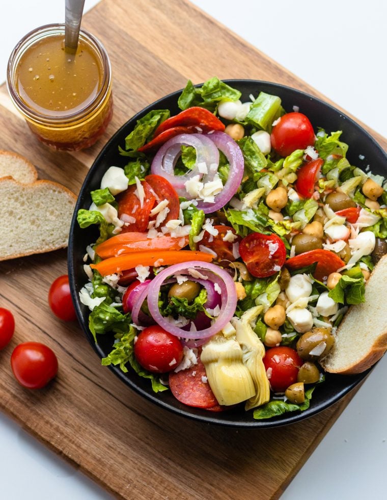 Large bowl of antipasto salad.