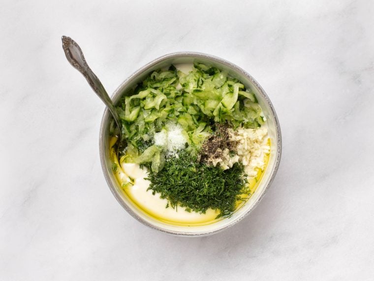 ingredients for tzatziki in bowl