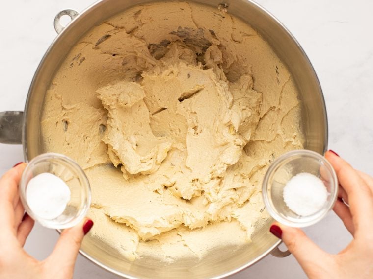 salt and baking soda added to mixing bowl