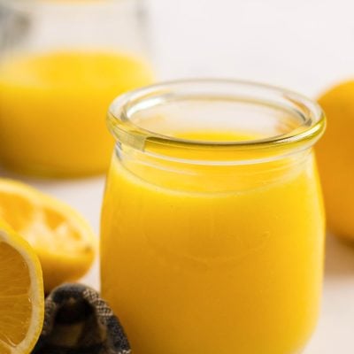 Small glass of lemon curd.