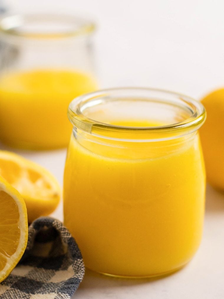 Small glass of lemon curd.