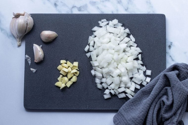 chopped onions and garlic