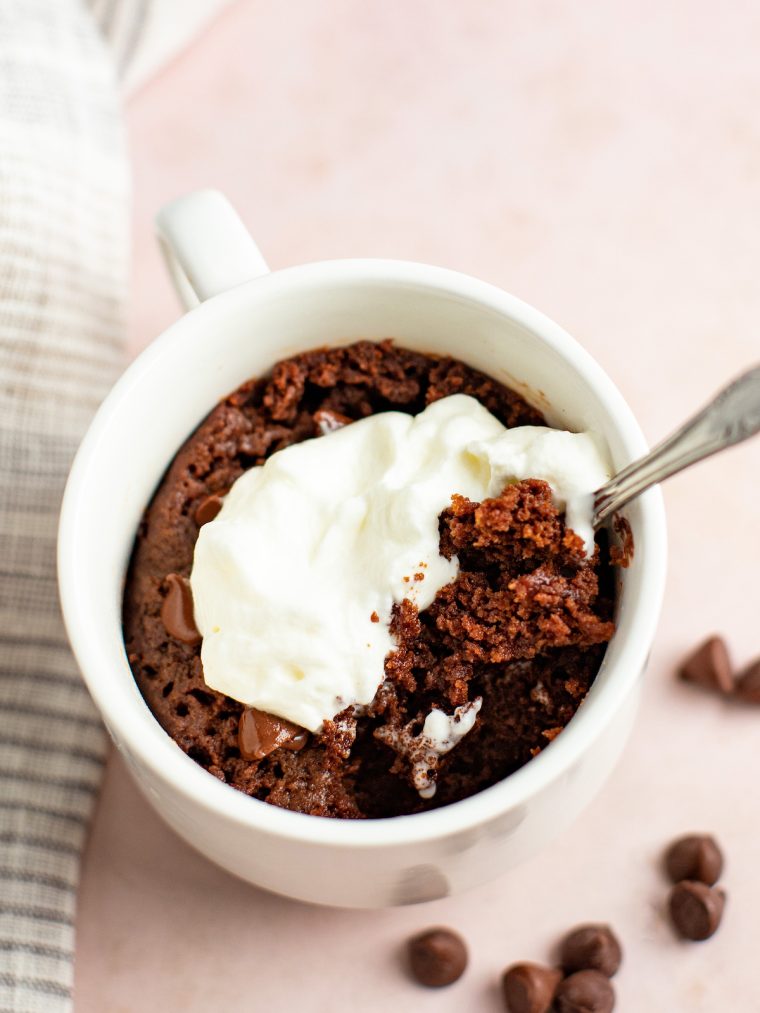 Partially-eaten brownie in a mug.