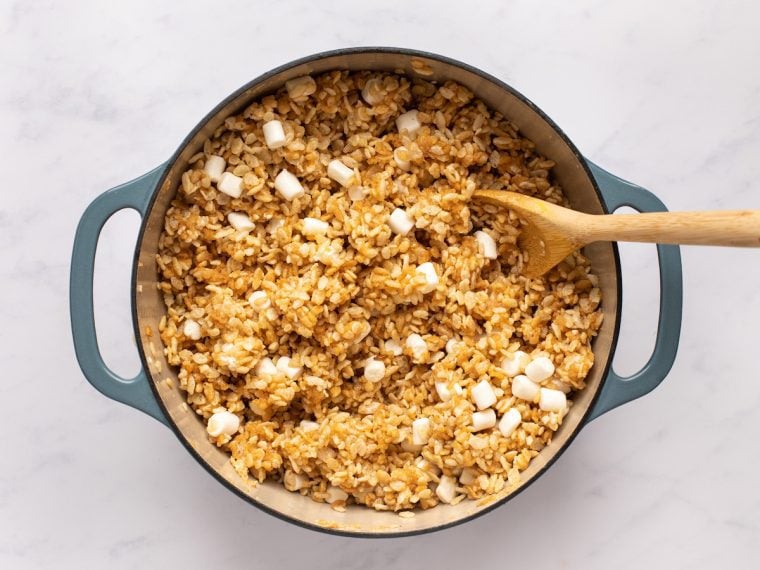 stirring marshmallows into cereal