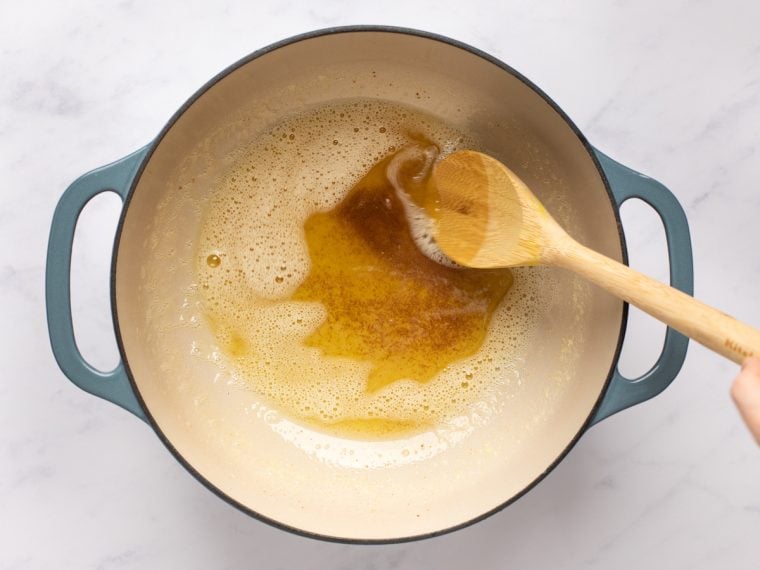 melted butter browning in dutch oven