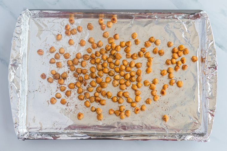 roasted chickpeas on baking sheet