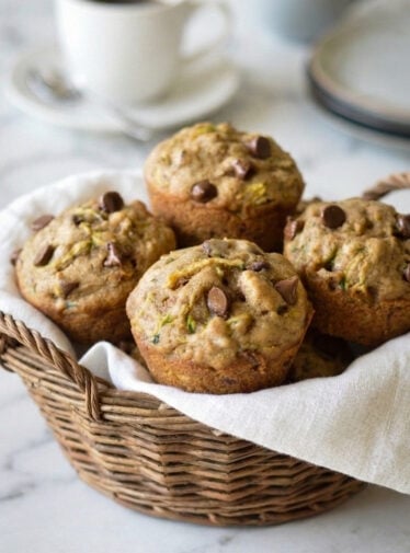 Basket filled with zucchini muffins.