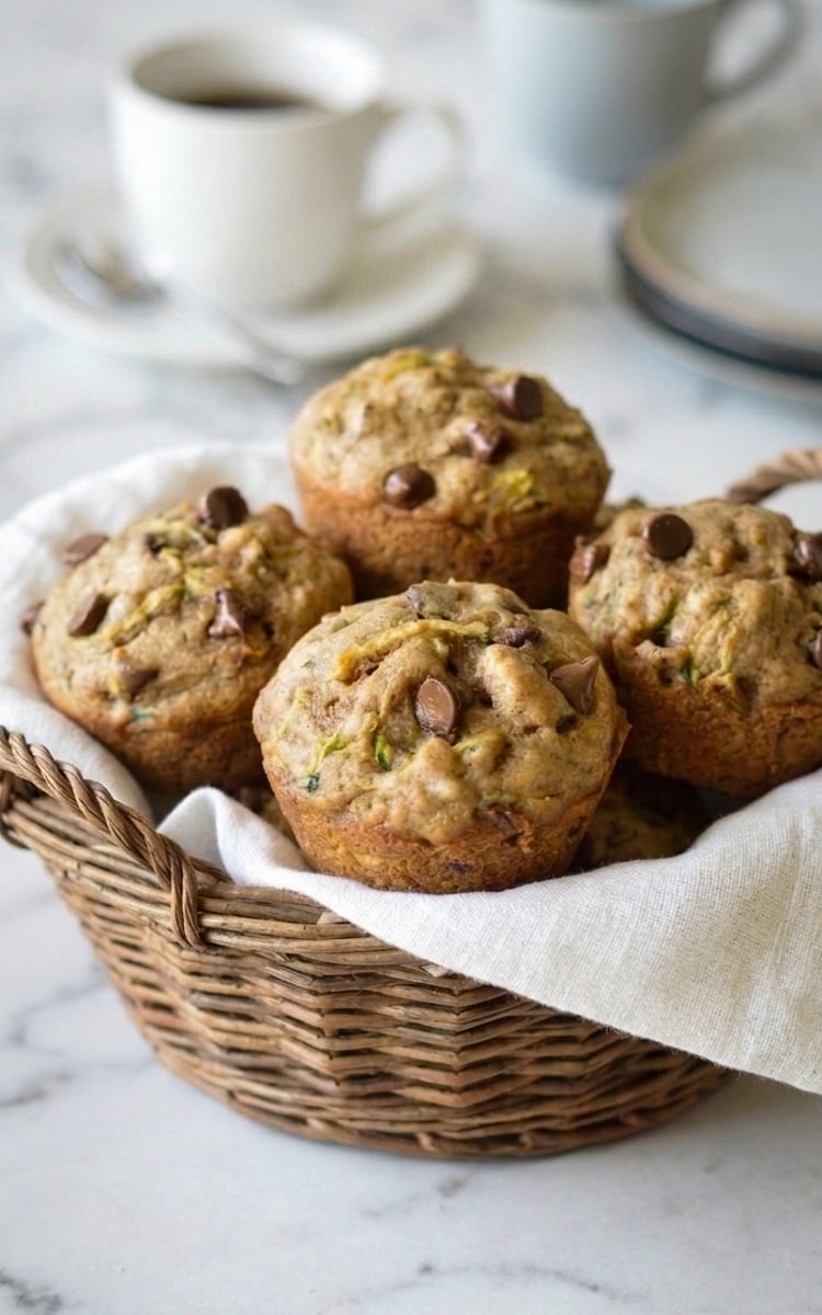 Basket filled with zucchini muffins.