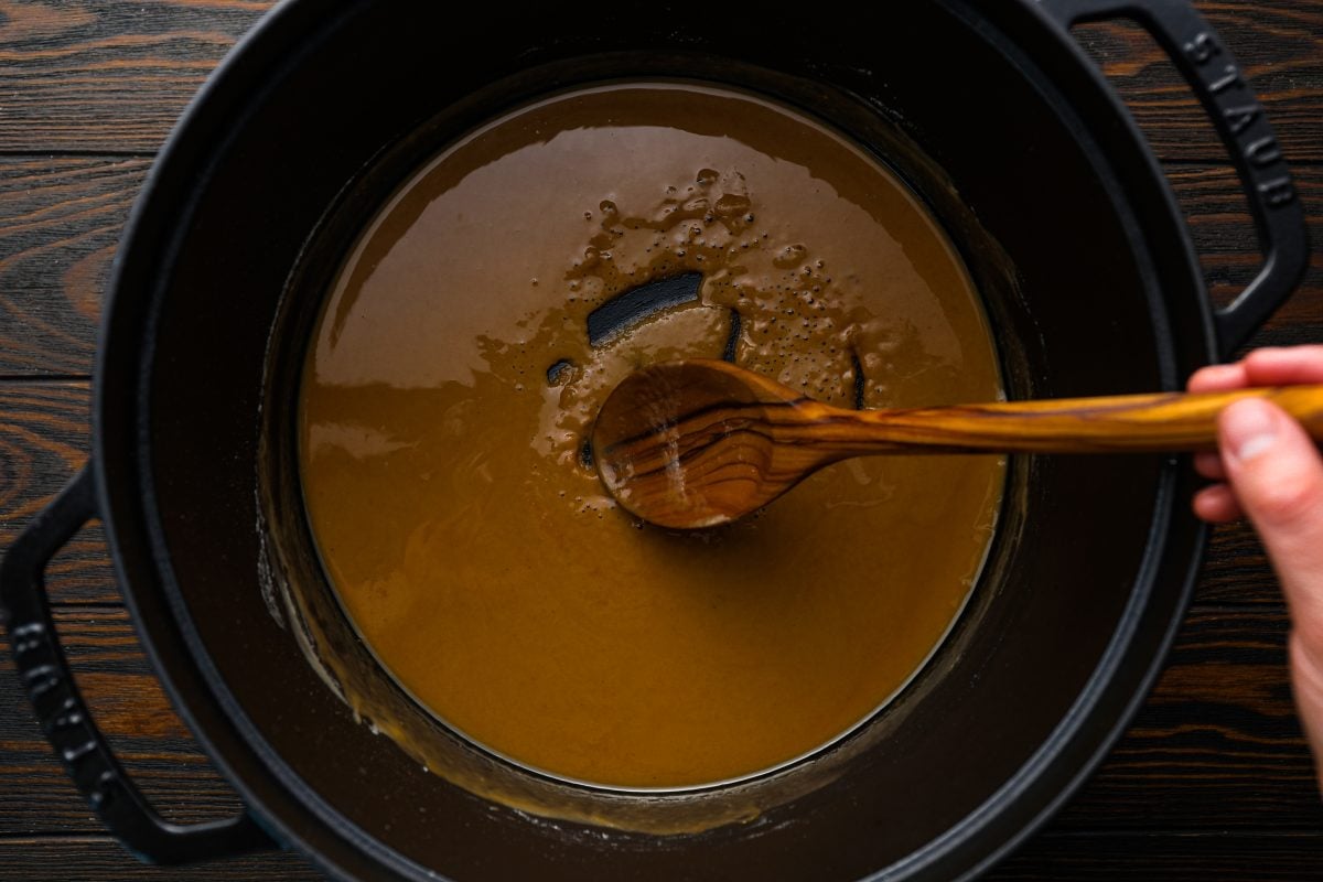 oil and flour mixture darkened in dutch oven 