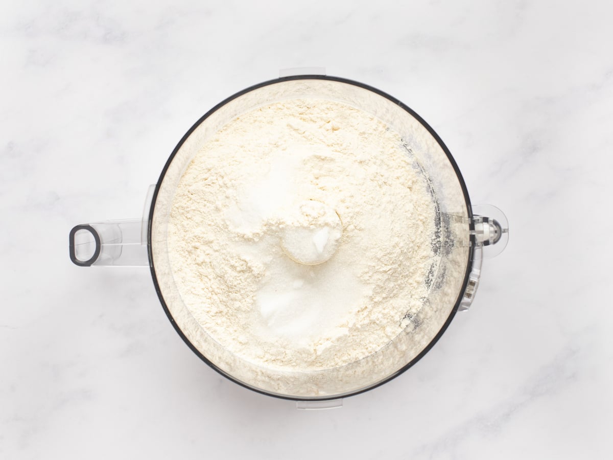 flour, sugar, and salt in food processor