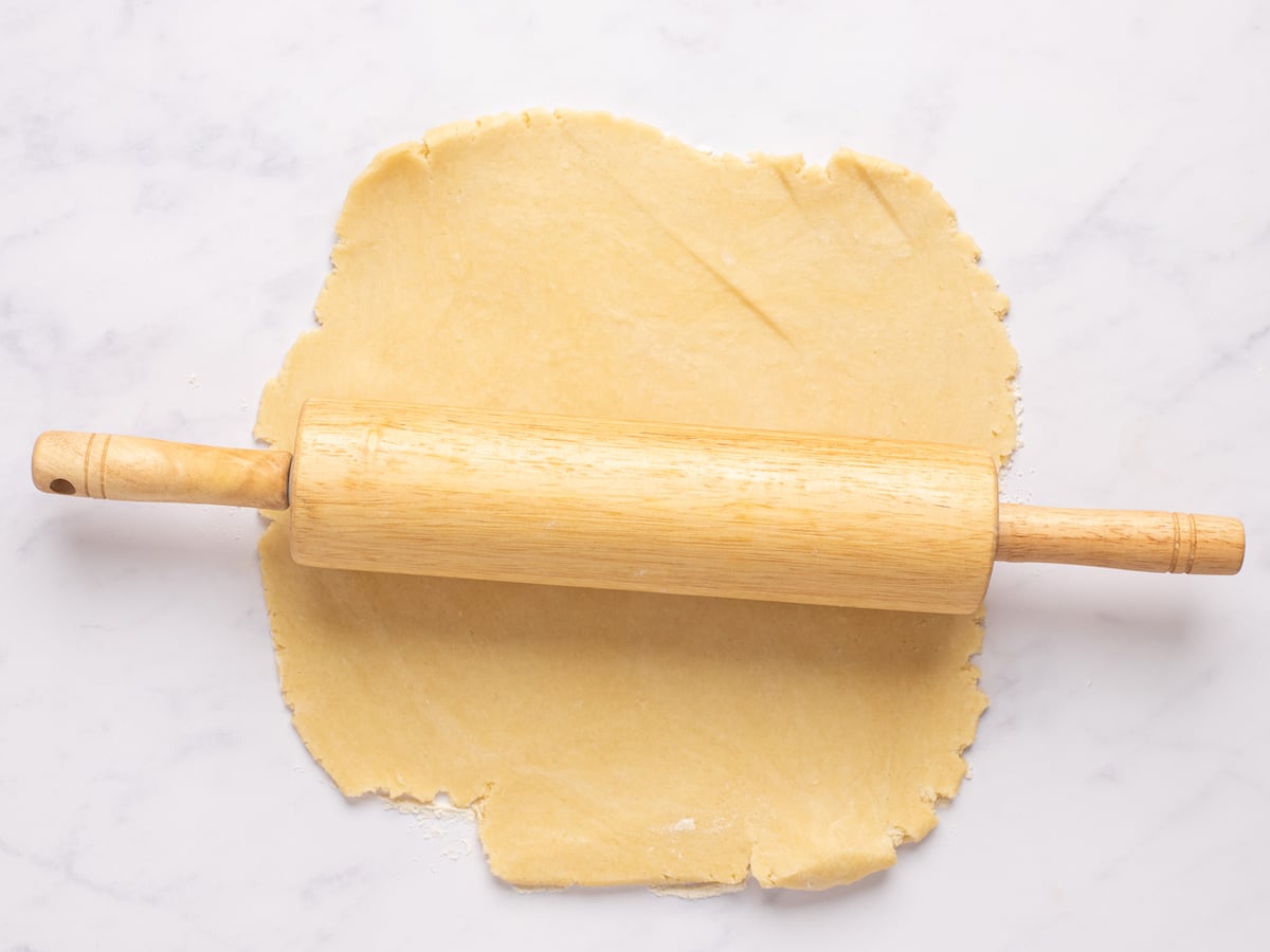rolling dough to 1/8 inch thickness