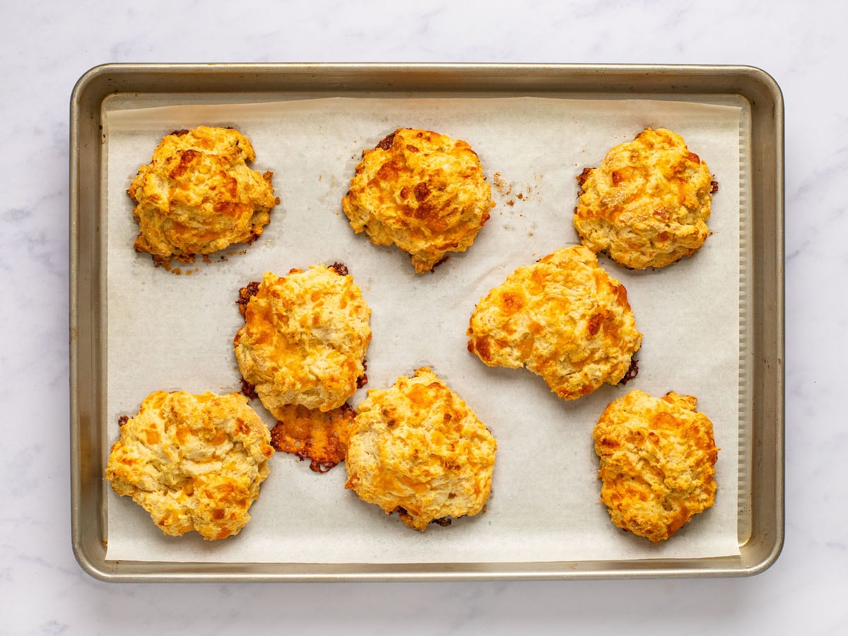 baked biscuits on baking sheet