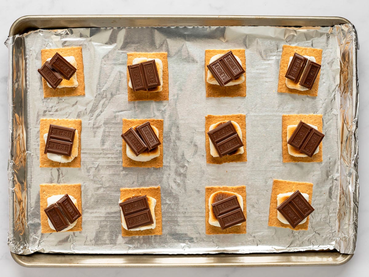 chocolate segments on top of marshmallows