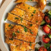 cooked and sliced chicken schnitzel