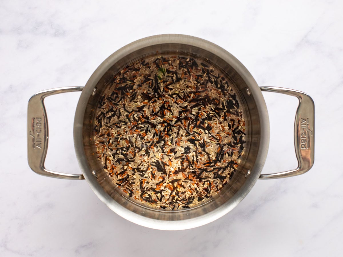 Wild rice in a pot.
