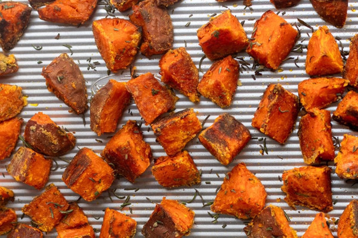 roasted potatoes on baking sheet