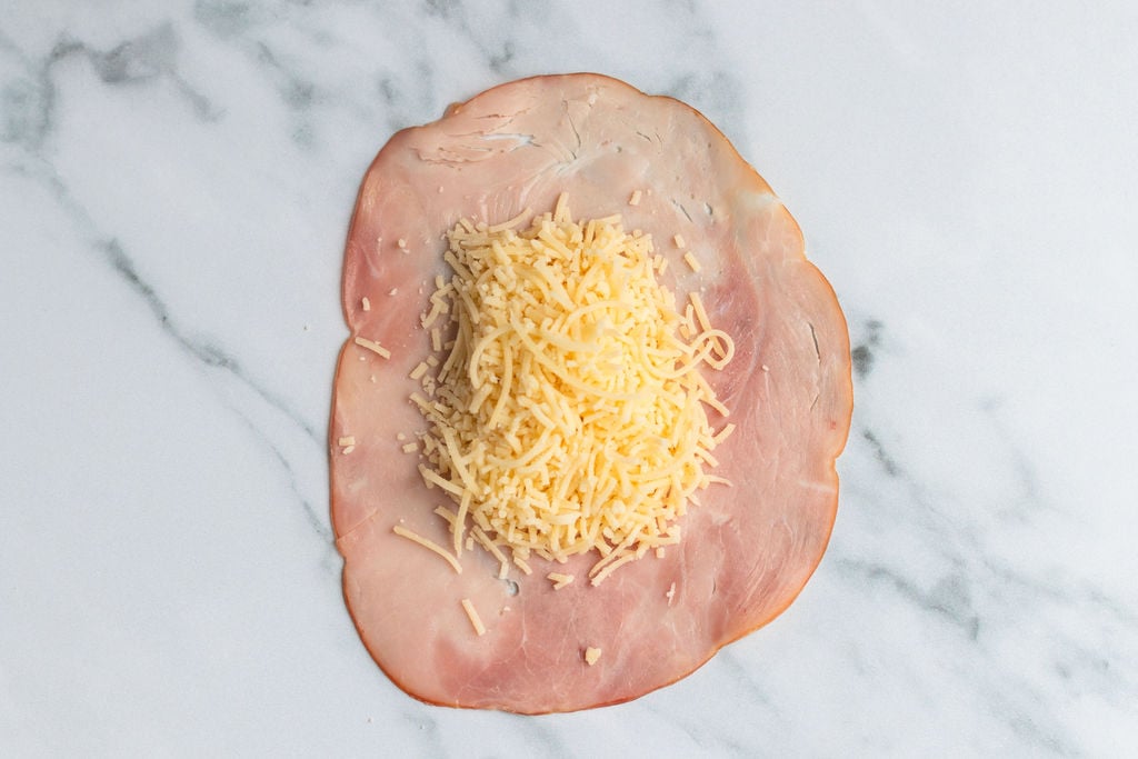 ham slice with gruyere in center