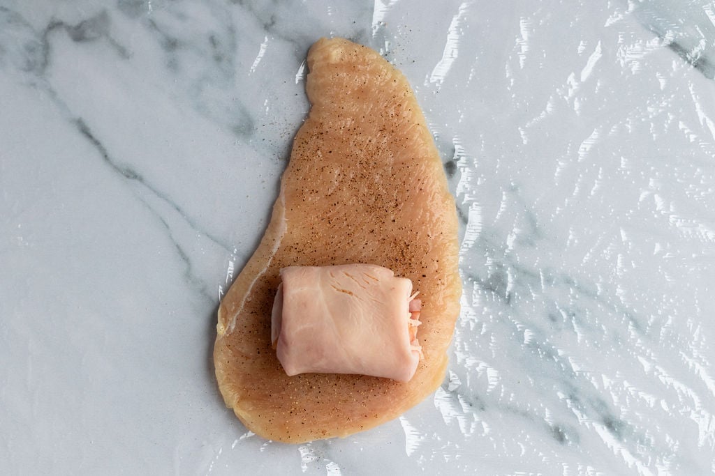 ham and cheese packet on top of chicken breast