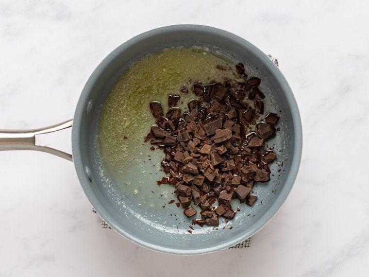 melted butter and chocolate in small sauce pan