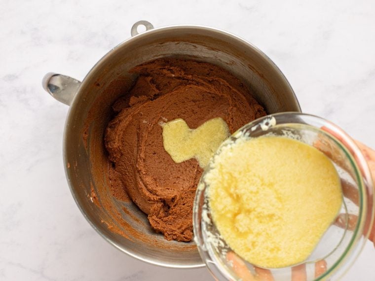remaining buttermilk added to mixing bowl