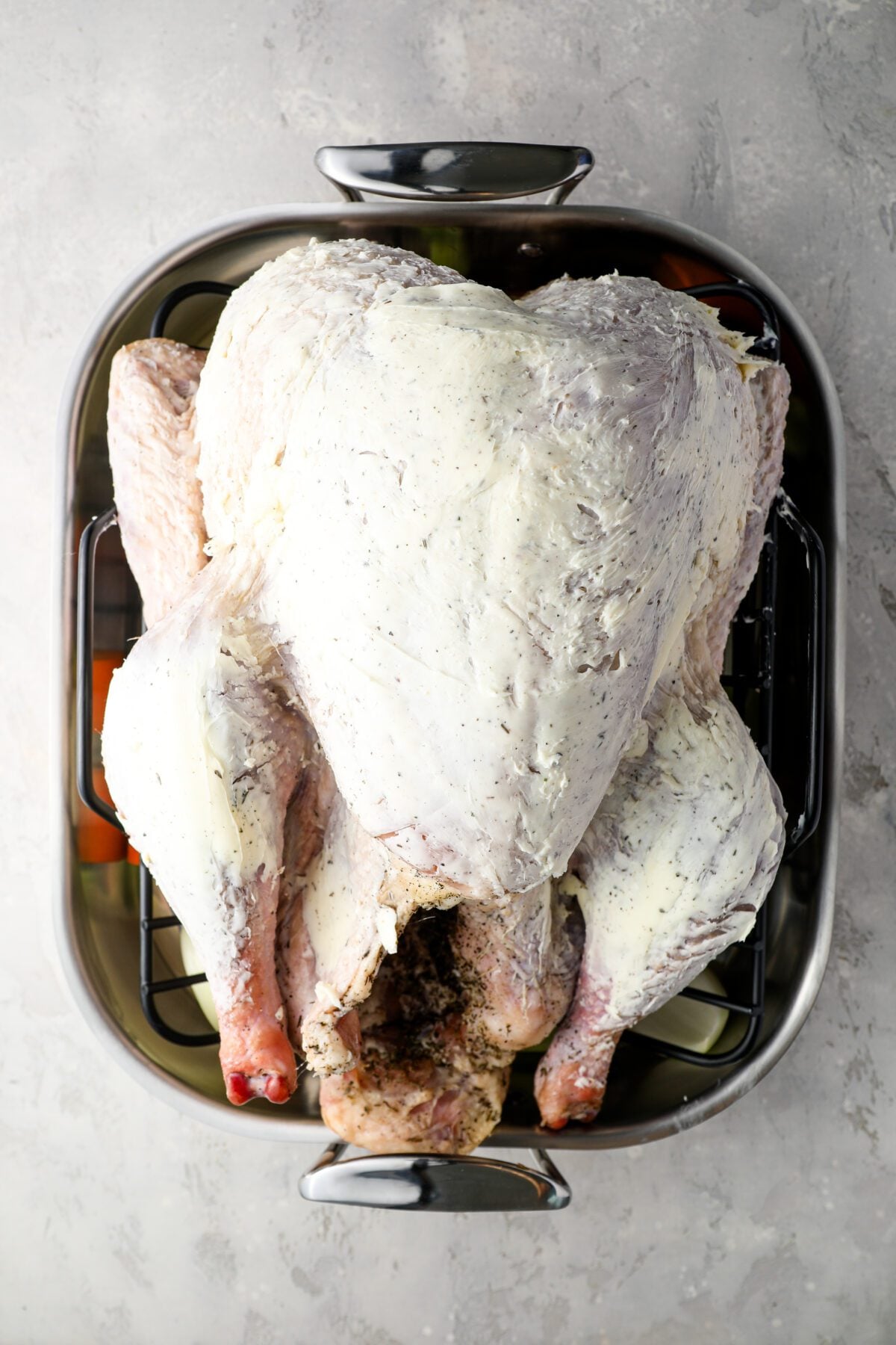 butter rubbed all over turkey
