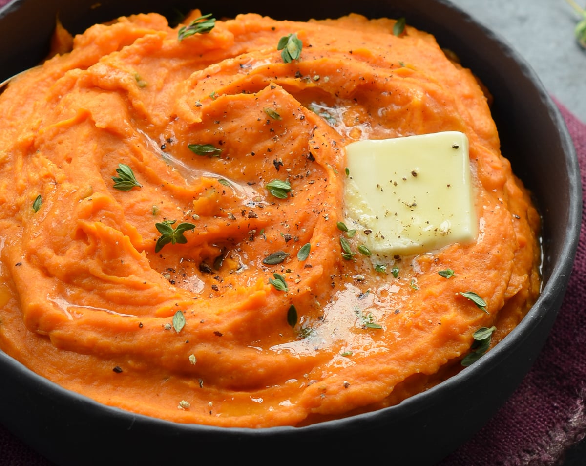 bowl of mashed sweet potatoes.