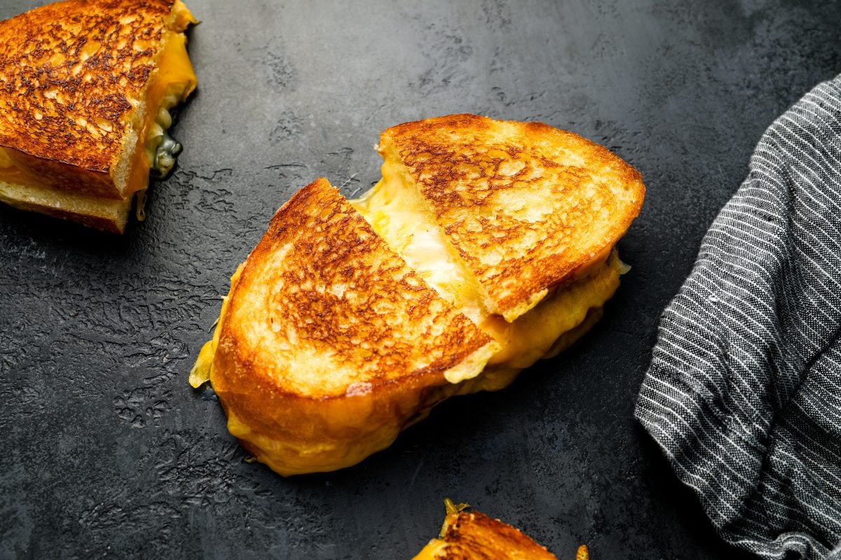 Grilled cheese sandwich after sliced in half