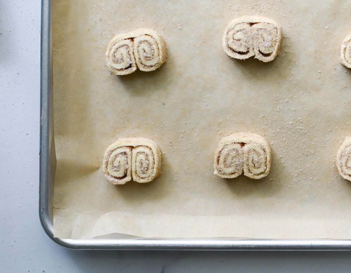 palmiers on parchment-lined baking sheet