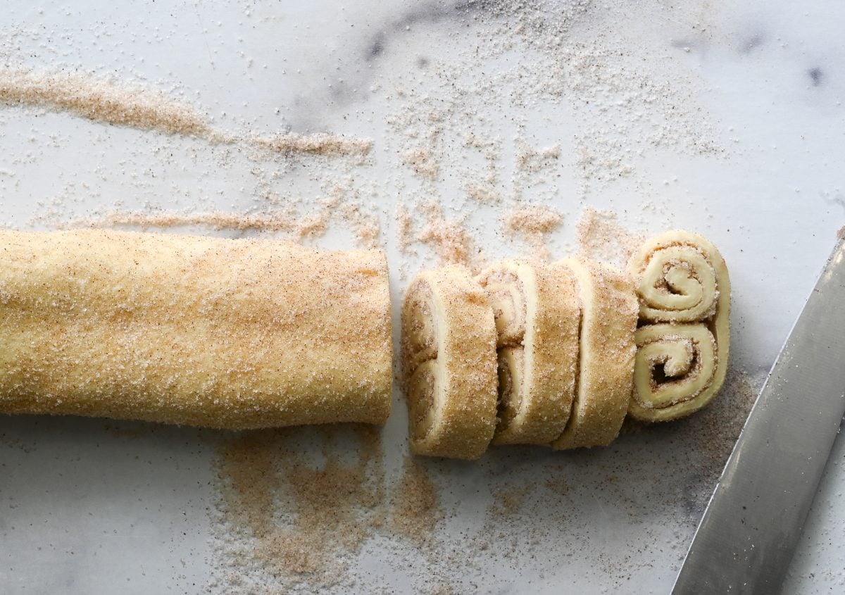 slicing palmiers with sharp knife