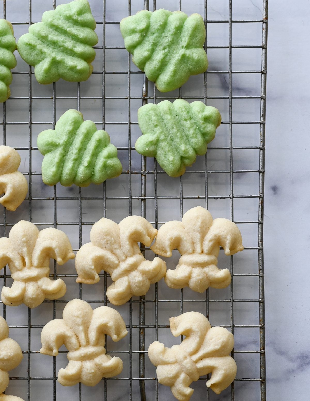 spritz cookies cooling on rack