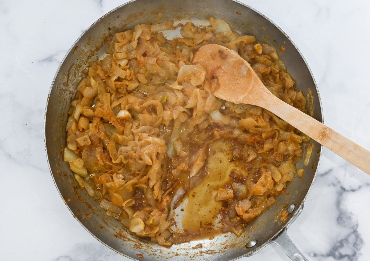 deglazing golden brown onions in skillet