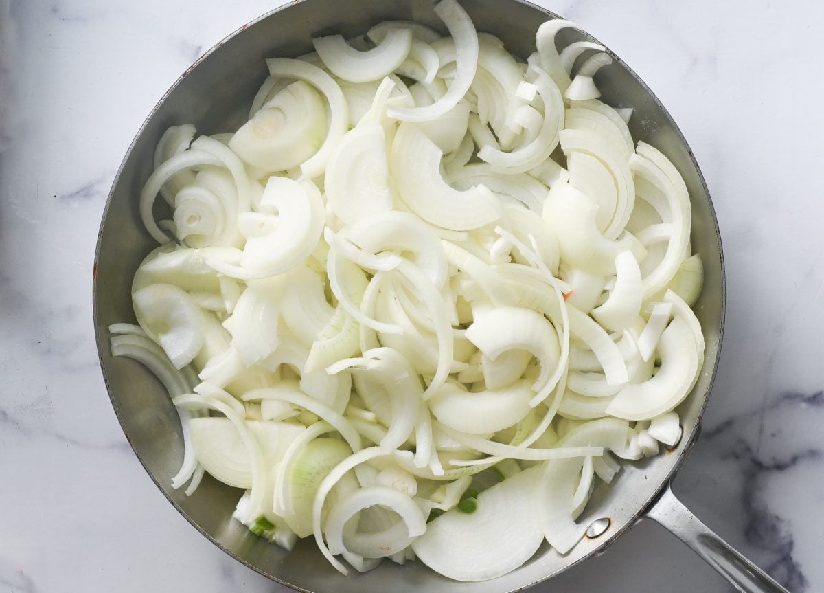 onions added to skillet