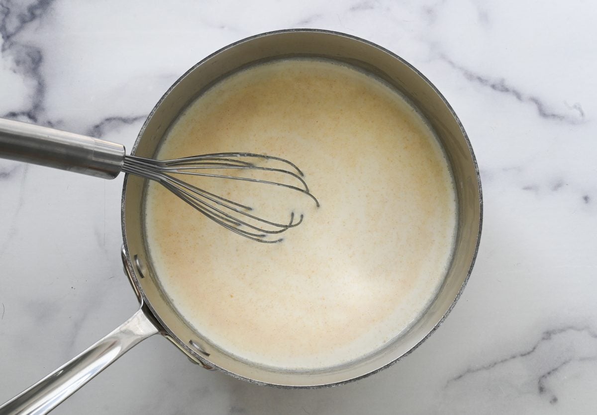 whisking in the half and half
