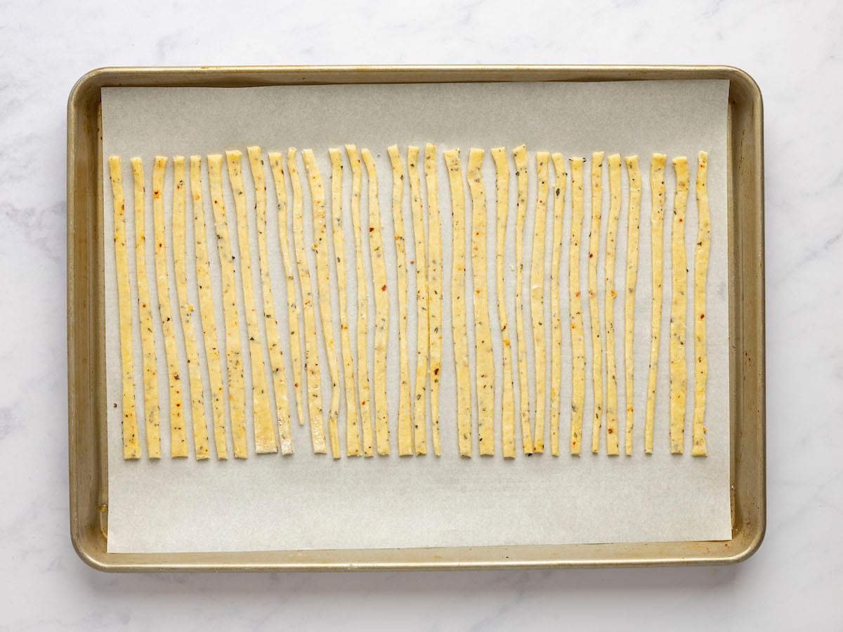 dough strips on baking sheet ready to bake.