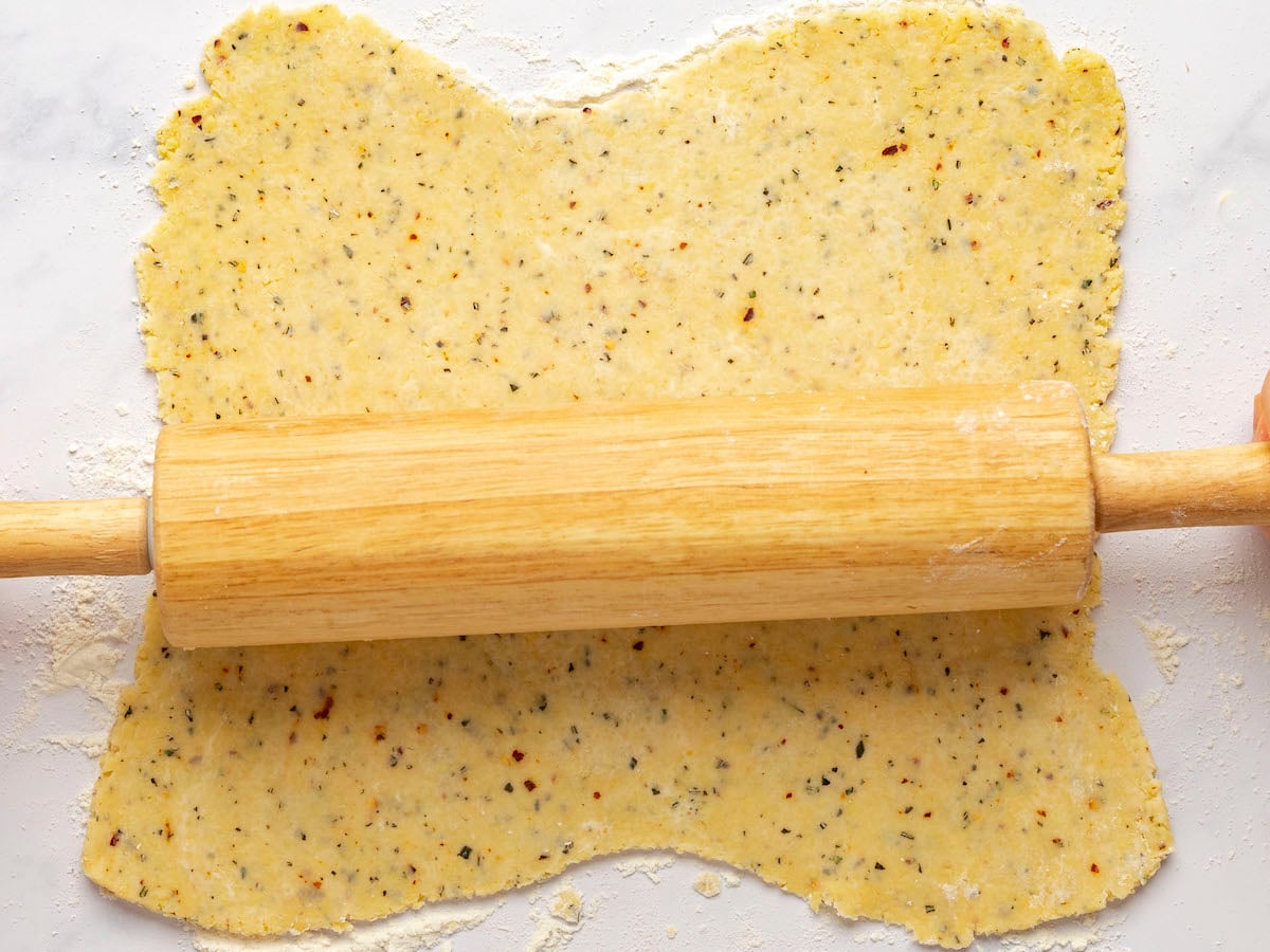 rolling the cheese straw dough.