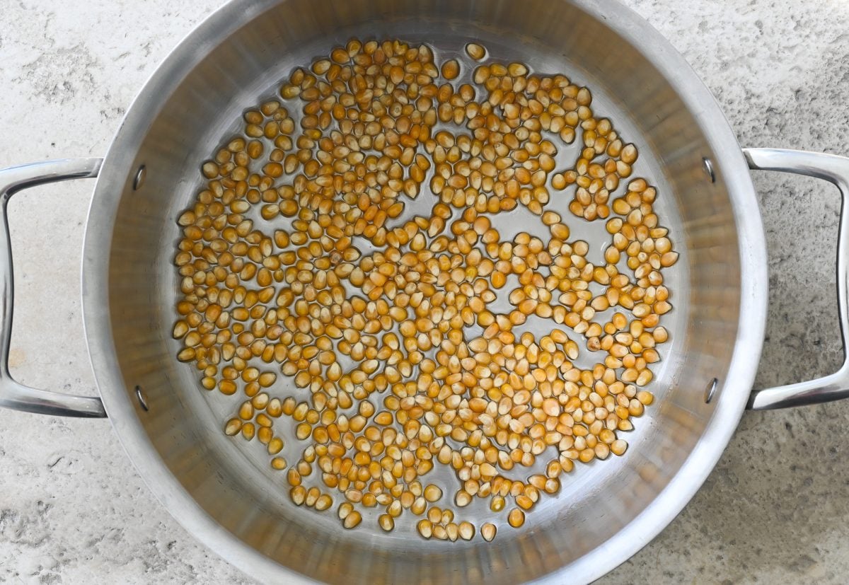 popcorn kernels in large pot