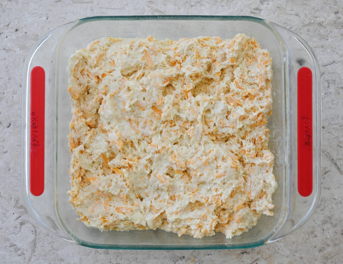 soda bread dough in baking dish