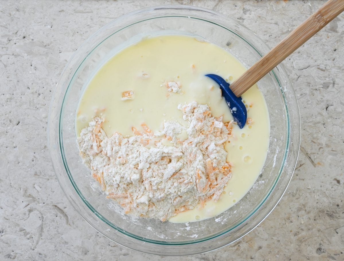 buttermilk mixture added to dry ingredients and cheese