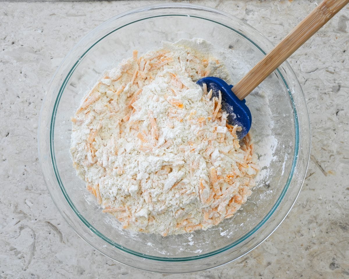 cheese mixed into dry ingredients and butter