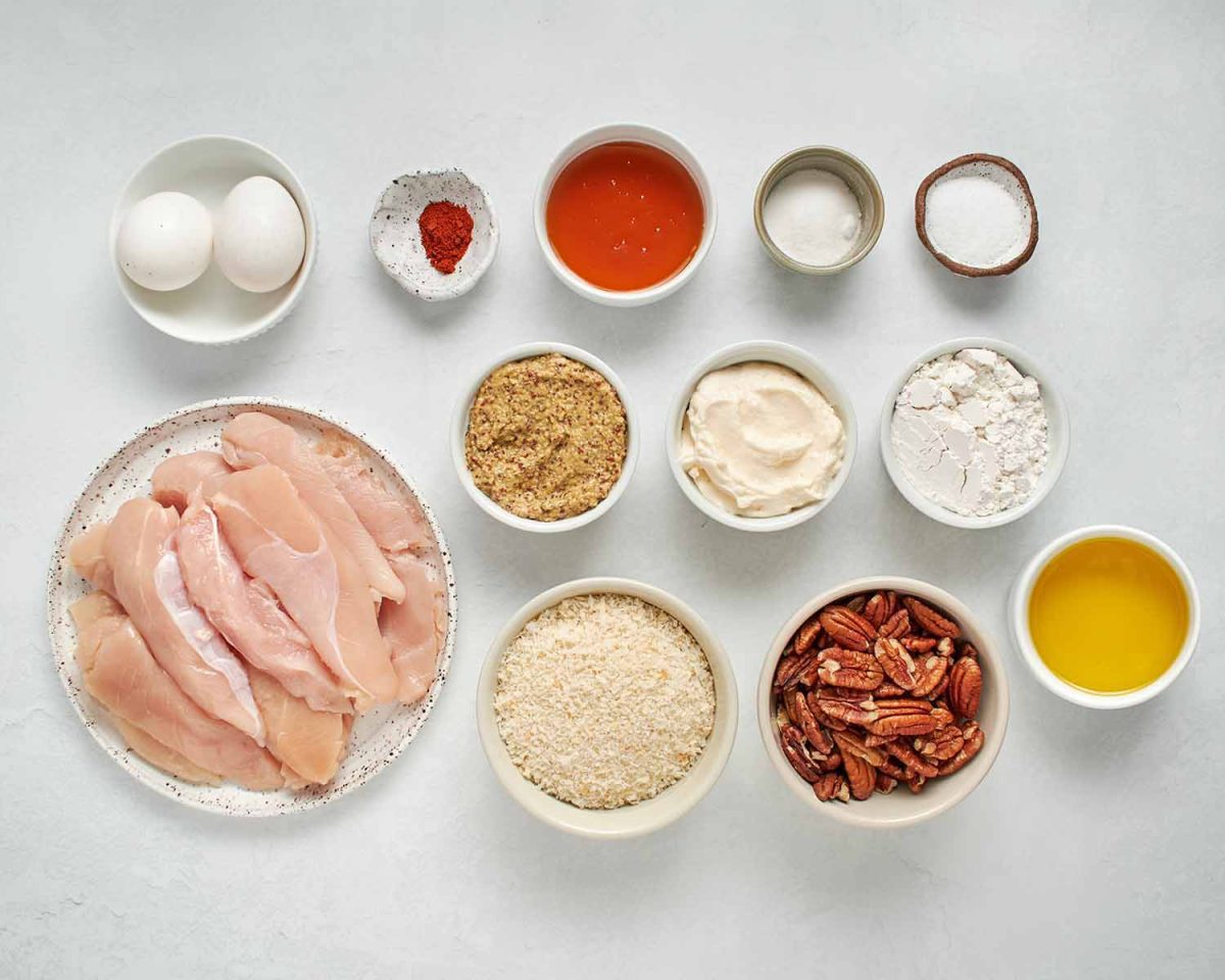 ingredients to make pecan crusted chicken tenders