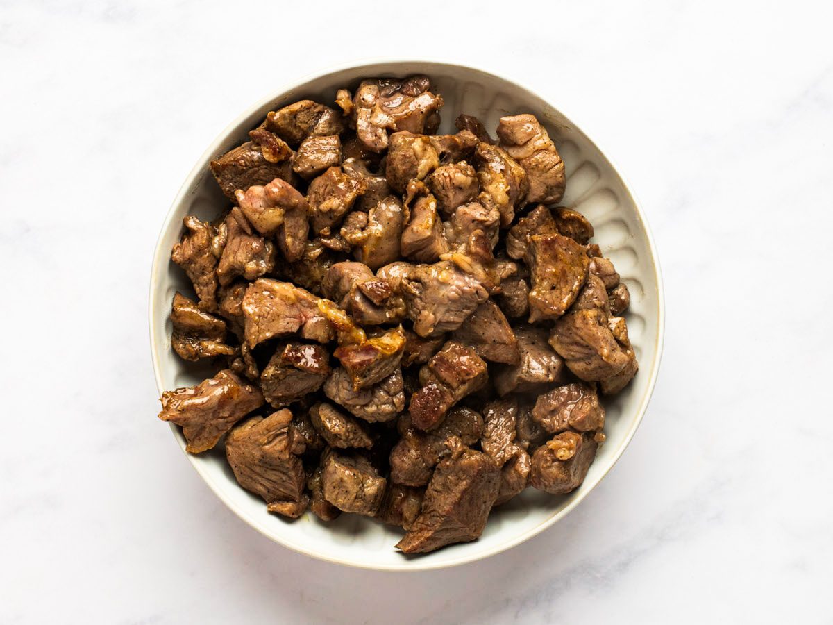 seared lamb pieces on plate