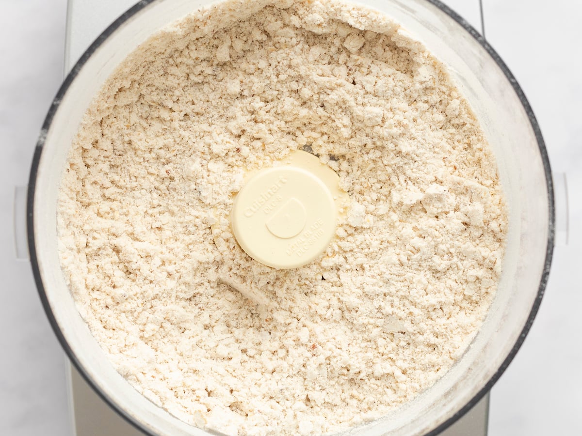 blended dry ingredients in bowl of food processor.