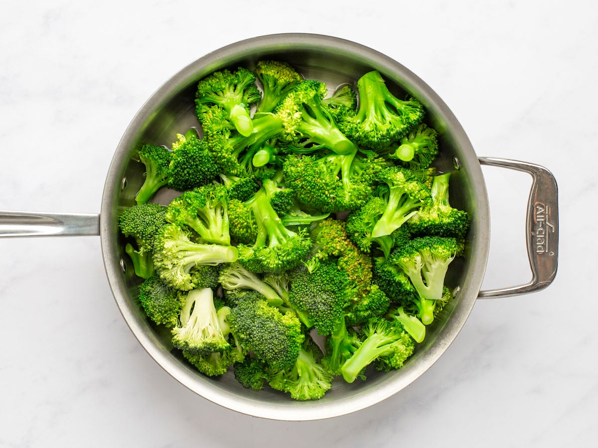 steamed broccoli in skillet