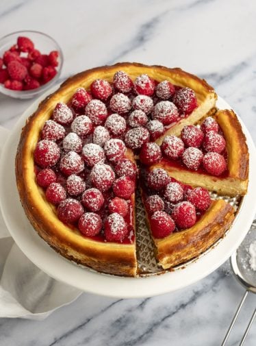 ricotta cheesecake on platter